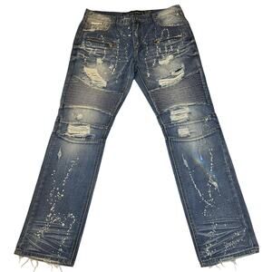 Heritage America 1776 Moto Jeans Men Size 40x34 Distressed Biker Denim